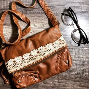 T-Shirt and Jeans Leather Bag with Crochet Design